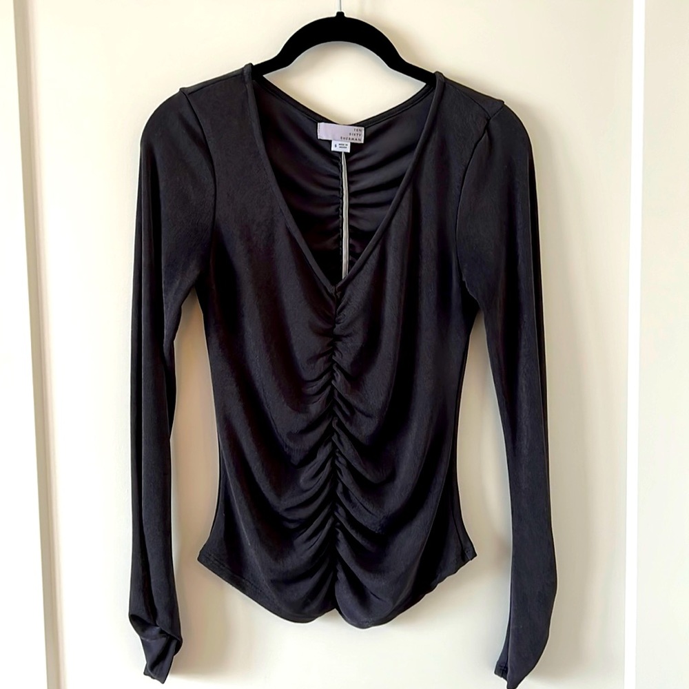 Dark Gray, Ruched, Shimmer Top